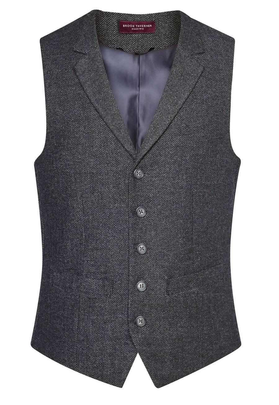 1463: Memphis Mens Waistcoat Mens Waistcoat Brook Taverner Charcoal Herringbone S