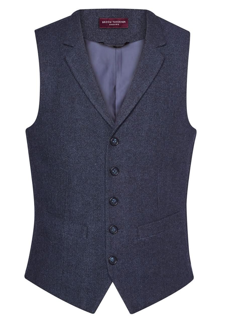 1463: Memphis Mens Waistcoat Mens Waistcoat Brook Taverner Navy Herringbone S