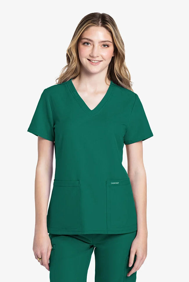 Cherokees Original Ultra Womens V-Neck Top Ladies Scrub Top Cherokee Ultra Hunter Green XXS