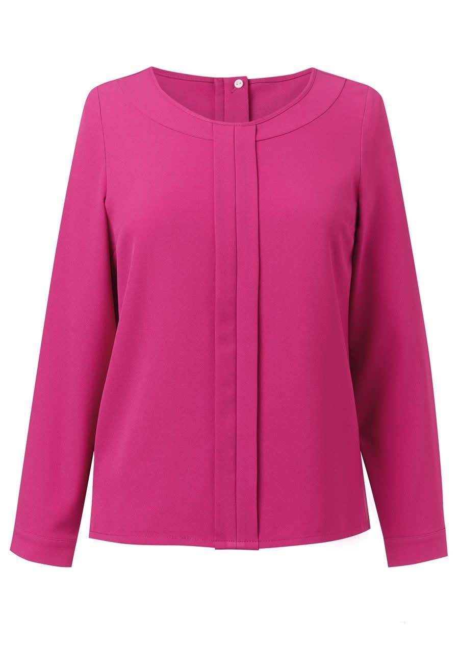 Roma Plain Ladies Crepe de Chine Blouse Blouses Brook Taverner Fuchsia 6