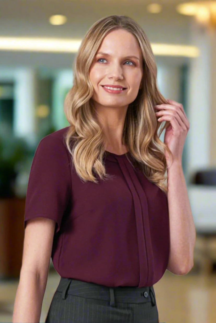 Verona Ladies Crepe de Chine Plain Blouse Blouses Brook Taverner Burgundy 6