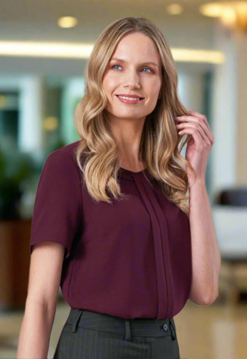 Verona Ladies Crepe de Chine Plain Blouse Blouses Brook Taverner Burgundy 6