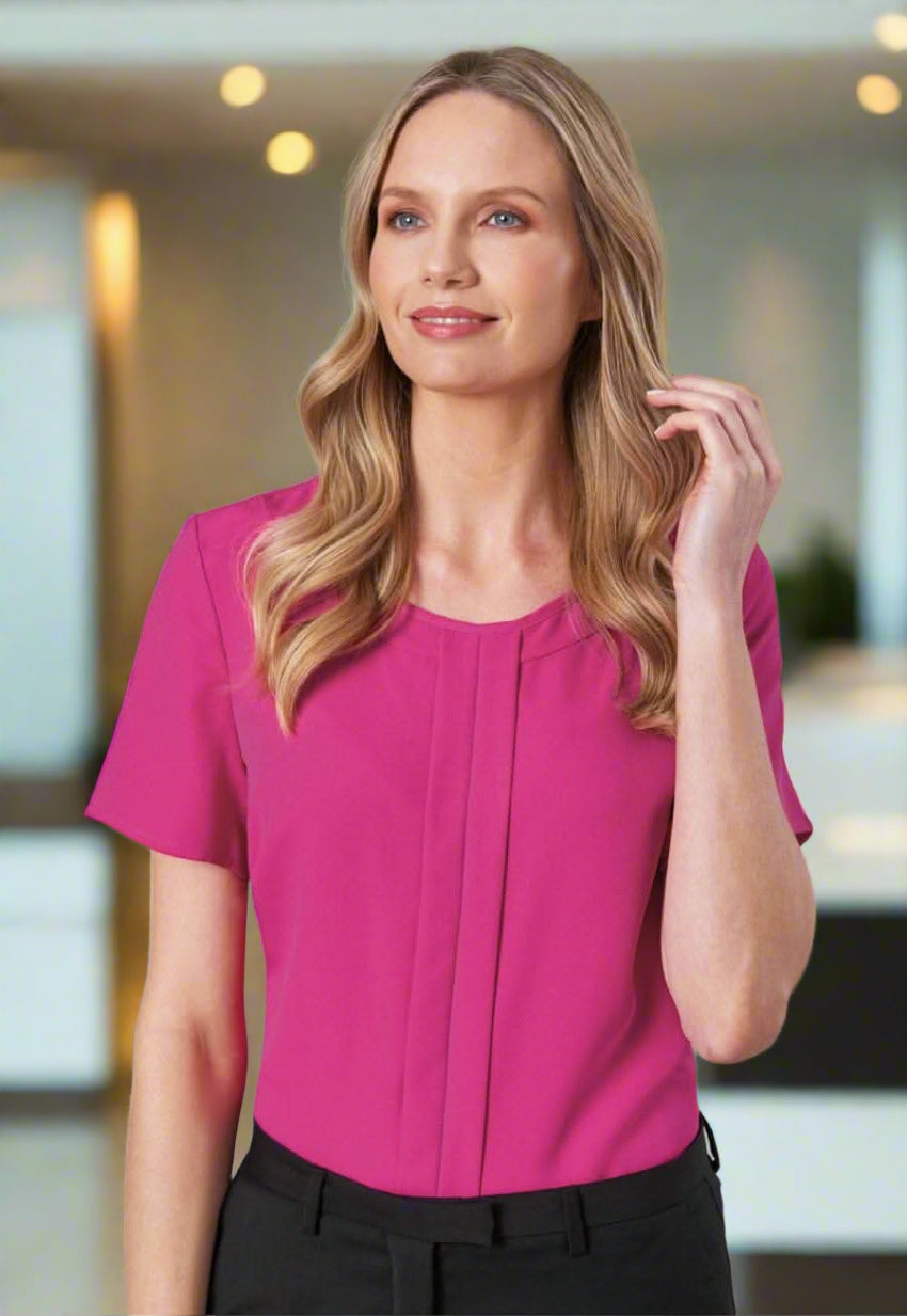 Verona Ladies Crepe de Chine Plain Blouse Blouses Brook Taverner Fuchsia 6
