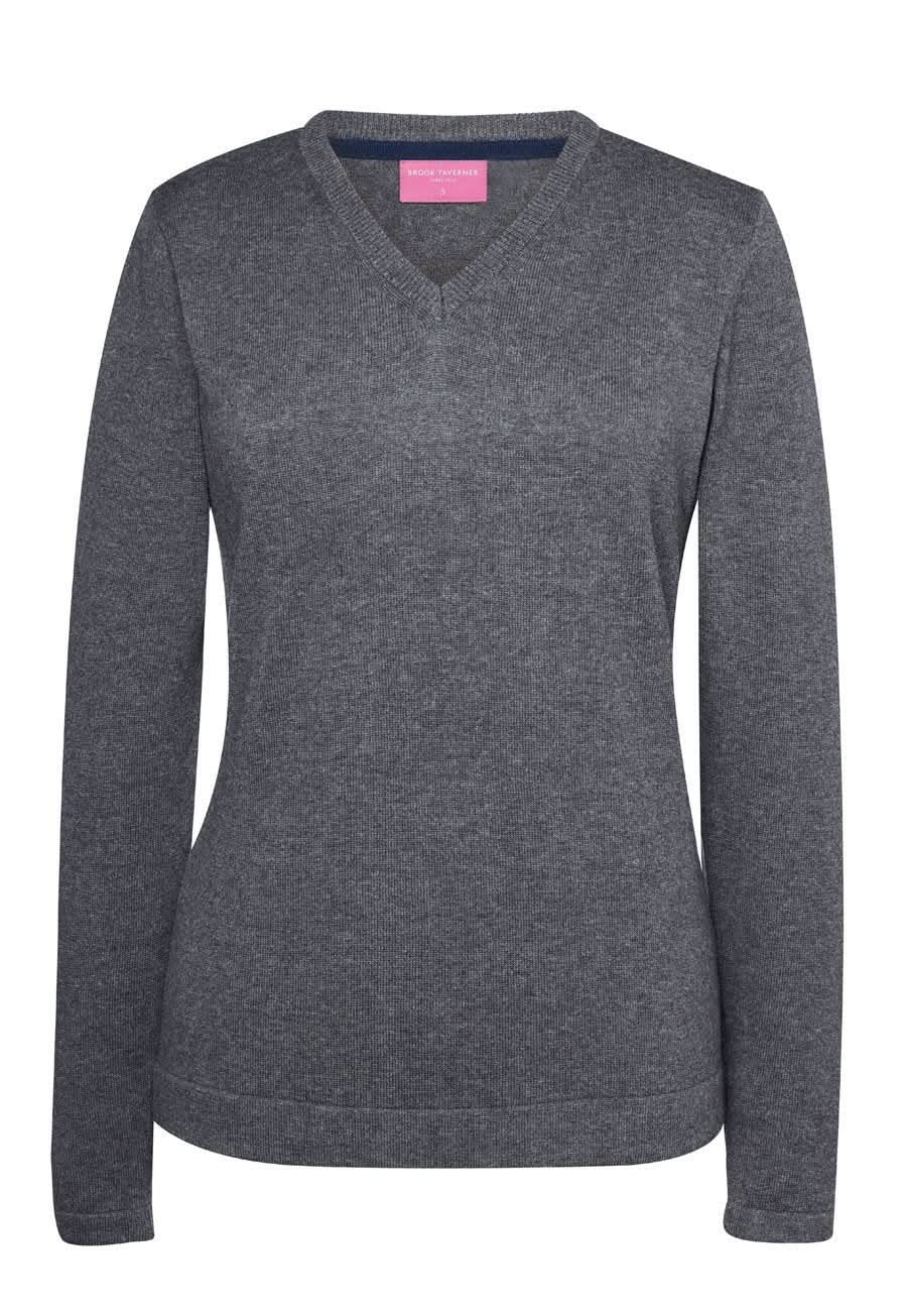 2307: Atlanta Ladies V-Neck Jumper Womens Knitwear Brook Taverner Charcoal XS