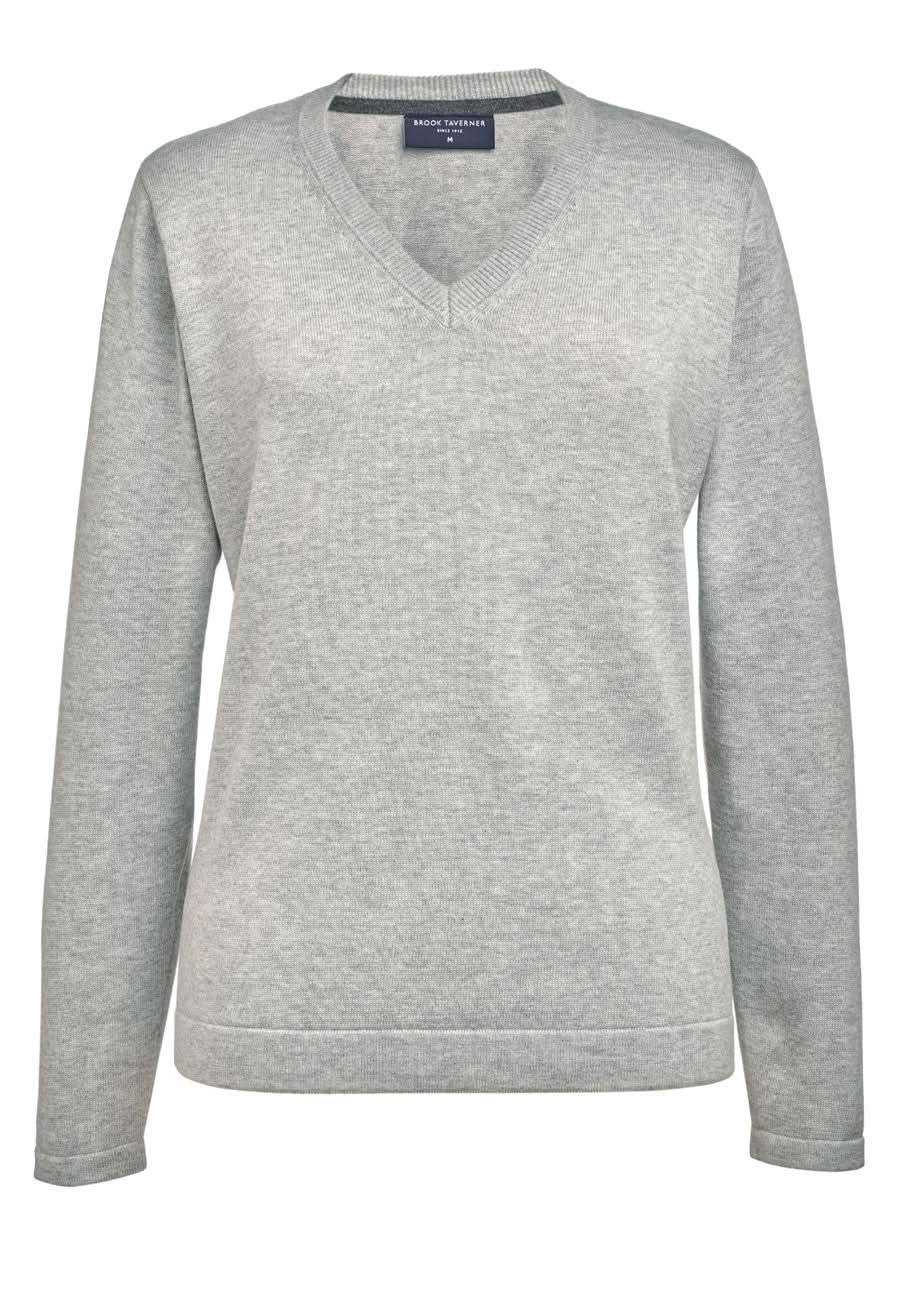 2307: Atlanta Ladies V-Neck Jumper Womens Knitwear Brook Taverner Silver XS