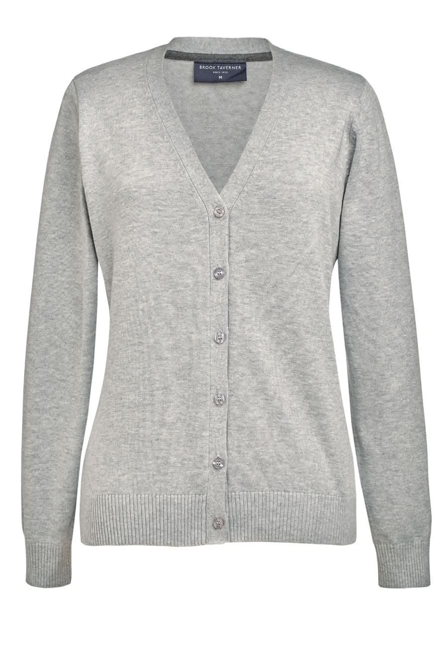 2309: Augusta Ladies V-Neck Cardigan Womens Knitwear Brook Taverner Silver XS