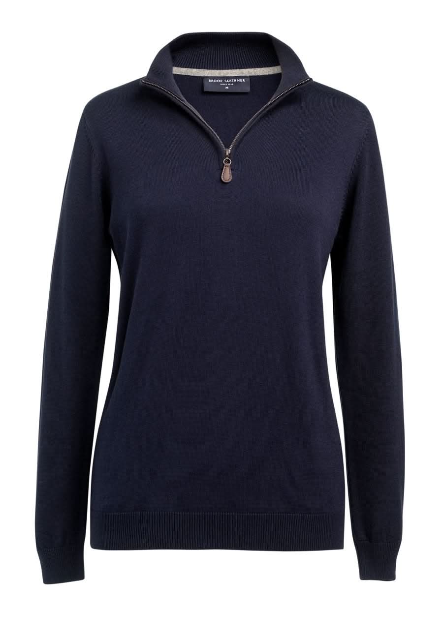 2388: Taylor Ladies 1/4 Zip Jumper Womens Knitwear Brook Taverner Navy XS