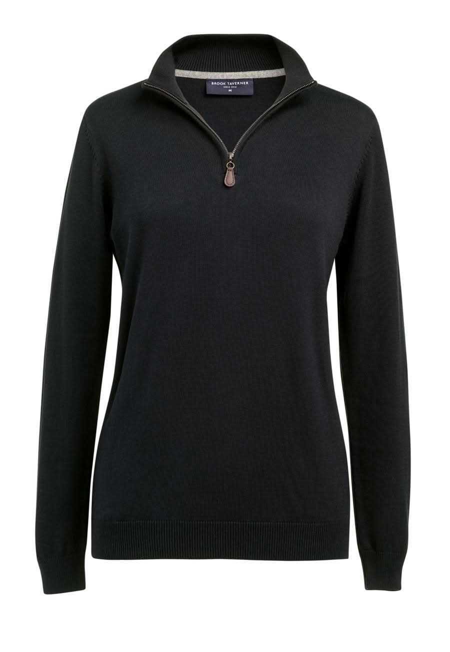 2388: Taylor Ladies 1/4 Zip Jumper Womens Knitwear Brook Taverner Black XS