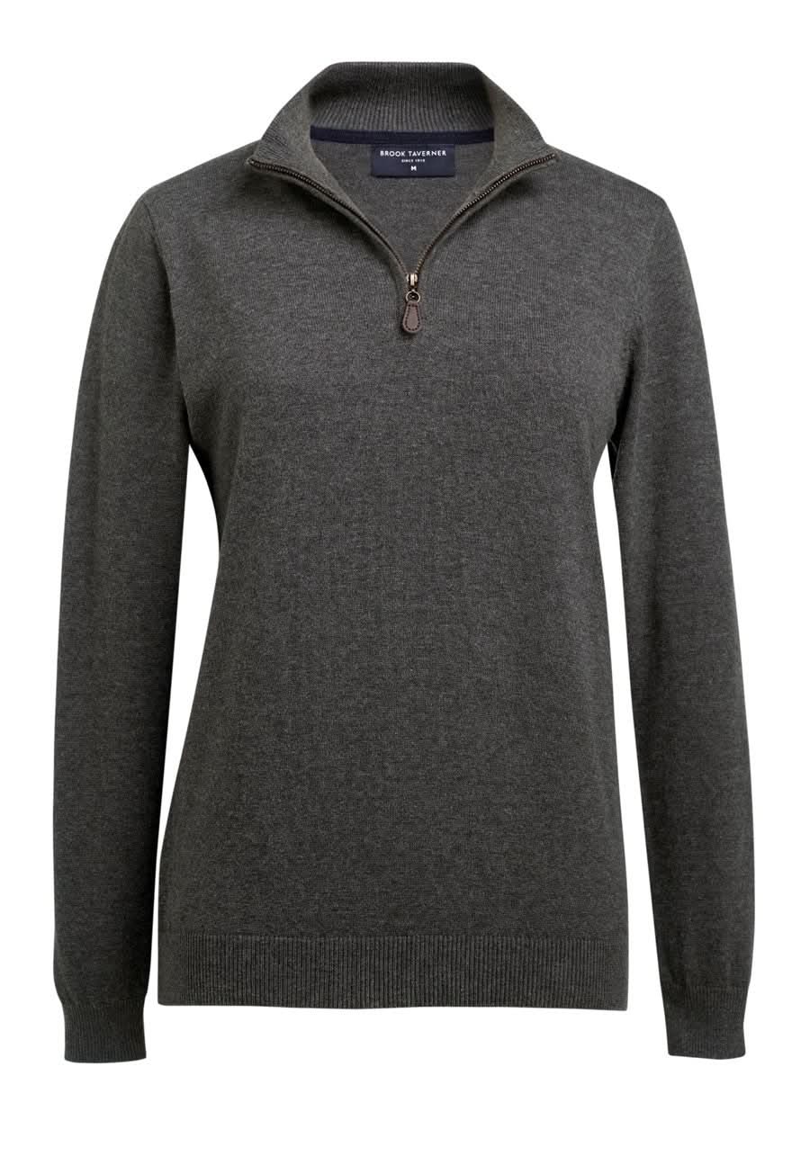 2388: Taylor Ladies 1/4 Zip Jumper Womens Knitwear Brook Taverner Charcoal XS