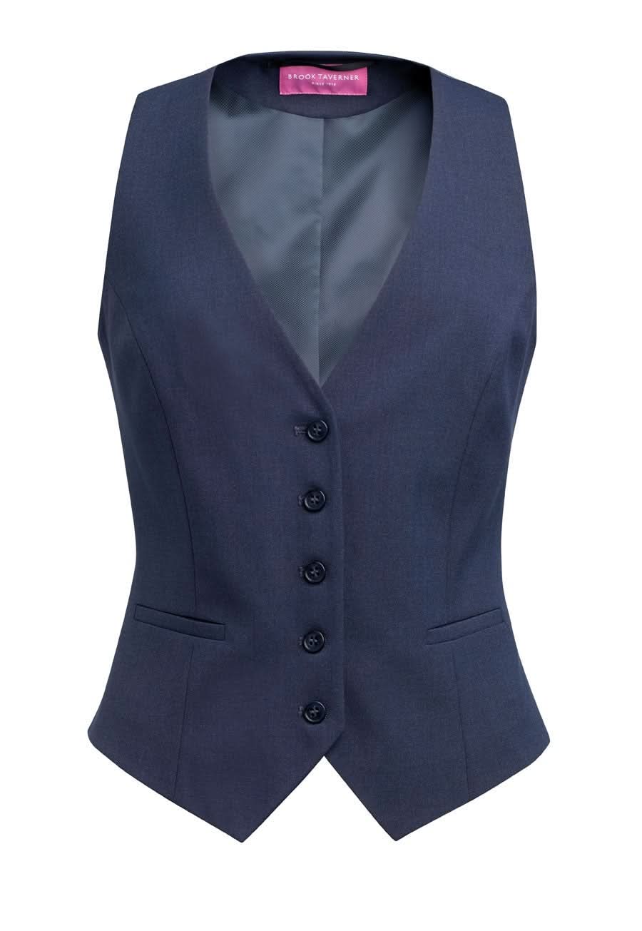 2391: Beatrice Ladies Tailored Fit Waistcoat Ladies Waistcoat Brook Taverner Denim XS (4-6)
