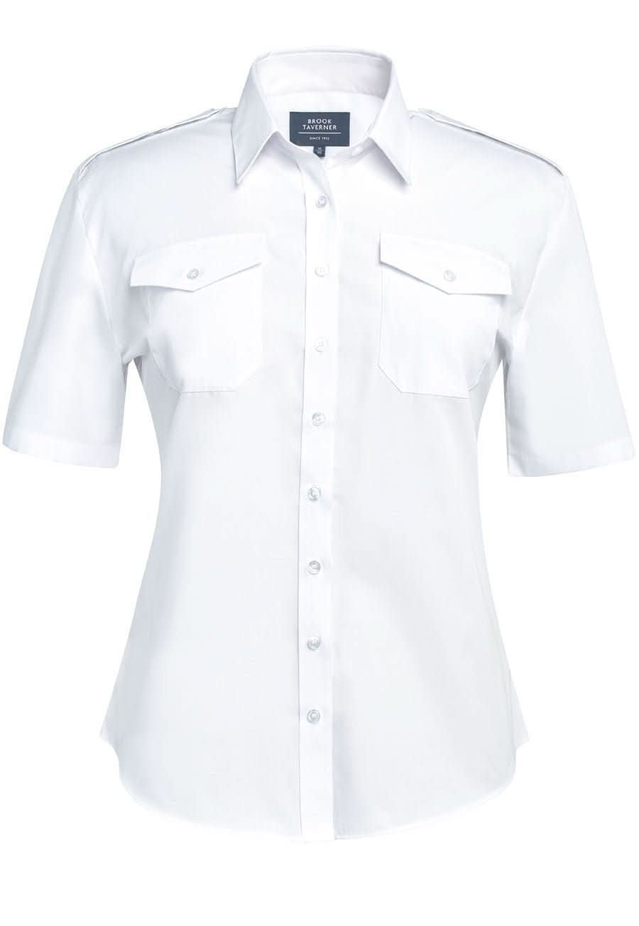 2395: Hestia Semi-Fitted Ladies Pilot Shirt Womens Short Sleeve Shirts Brook Taverner