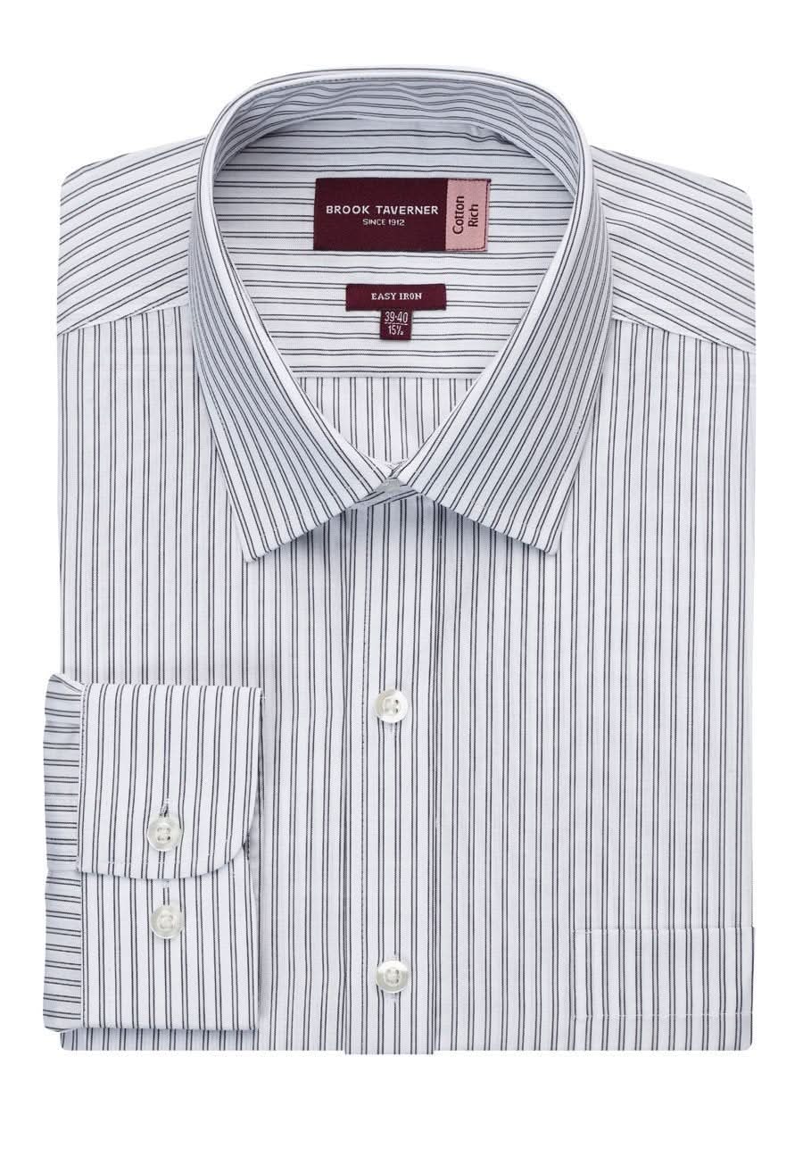 Rufina Mens Classic Fit Stripe Shirt Mens Long Sleeve Shirts Brook Taverner White/Grey Stripe 14.5"