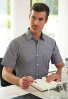 Savona Classic Fit Mens Striped Shirt Mens Short Sleeve Shirts Brook Taverner Black/White Stripe 14.5"