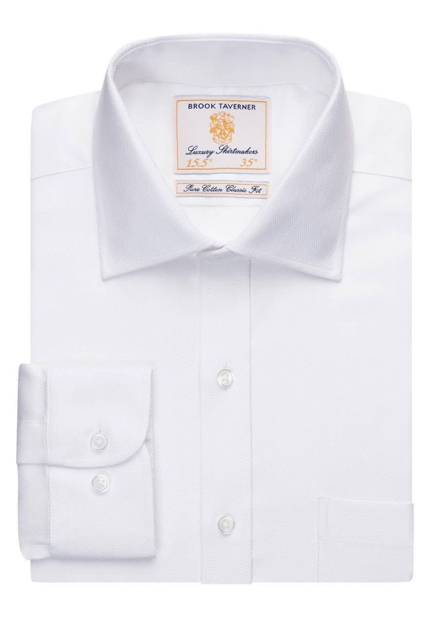 Altare Mens Herringbone Shirt Mens Long Sleeve Shirts Brook Taverner White Herringbone 14.5"
