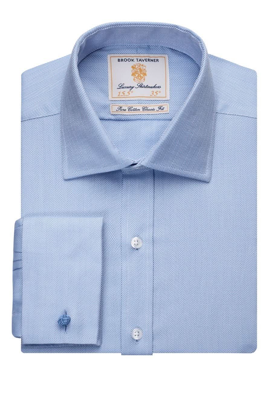 Andora Classic Fit Mens Shirt Mens Long Sleeve Shirts Brook Taverner Blue Herringbone 14.5"
