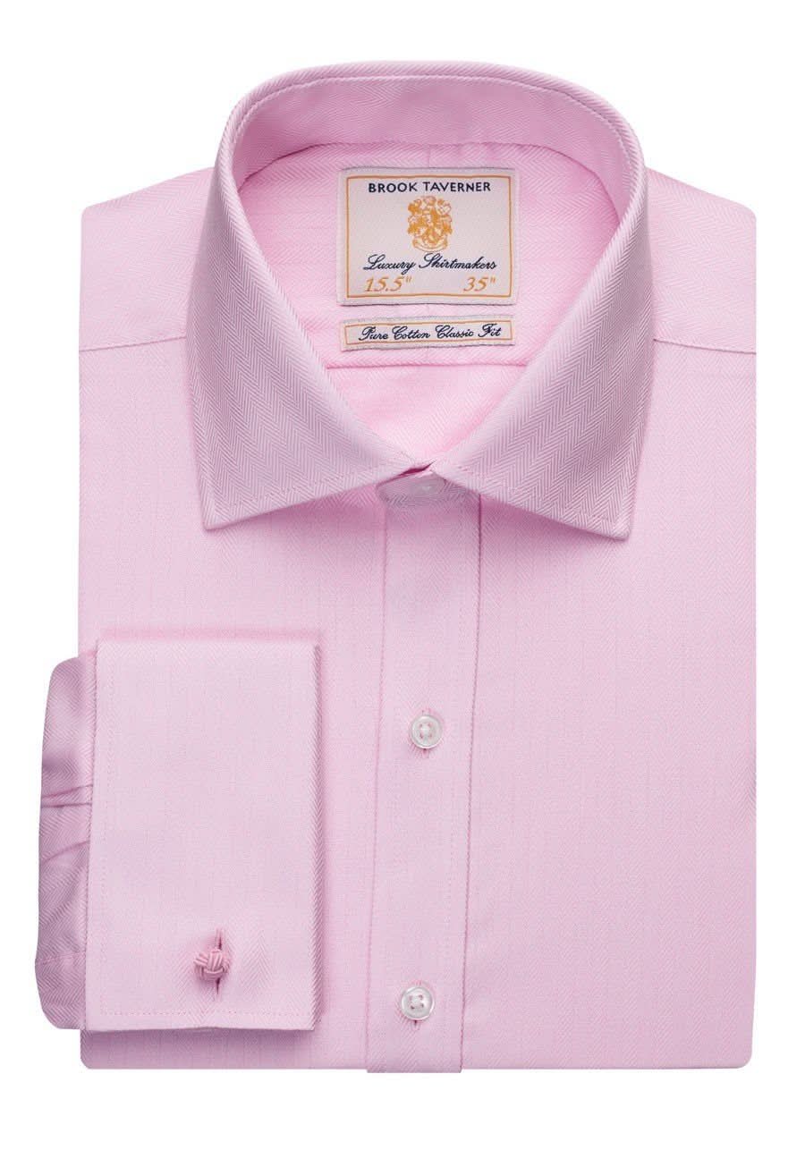 Andora Classic Fit Mens Shirt Mens Long Sleeve Shirts Brook Taverner Pink Herringbone 14.5"