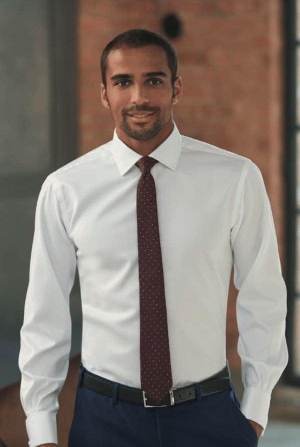 Prato Mens Slim Fit Shirt Mens Long Sleeve Shirts Brook Taverner White Herringbone 14.5"