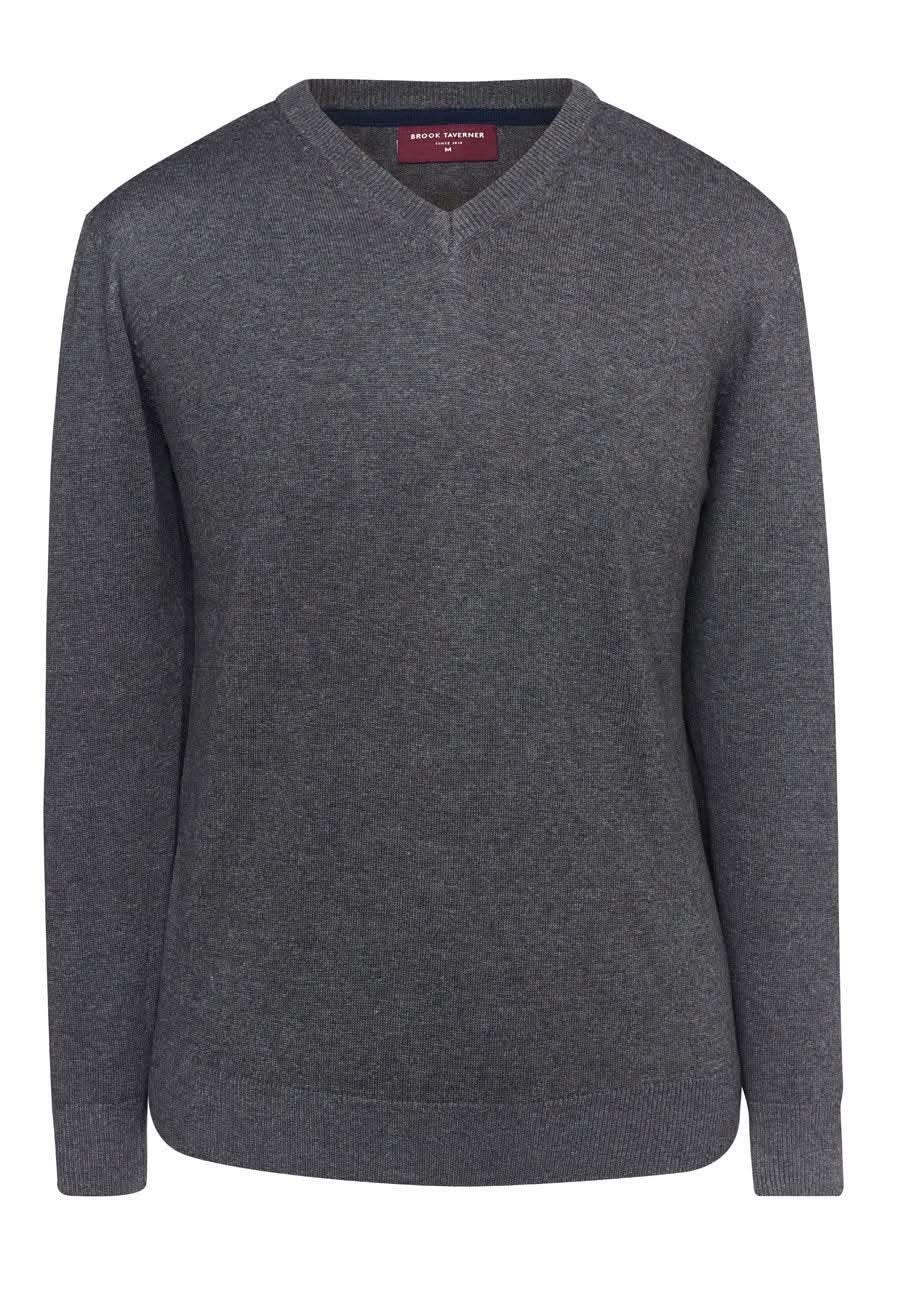 7818: Boston Mens V-Neck Jumper Mens Knitwear Brook Taverner Charcoal XS