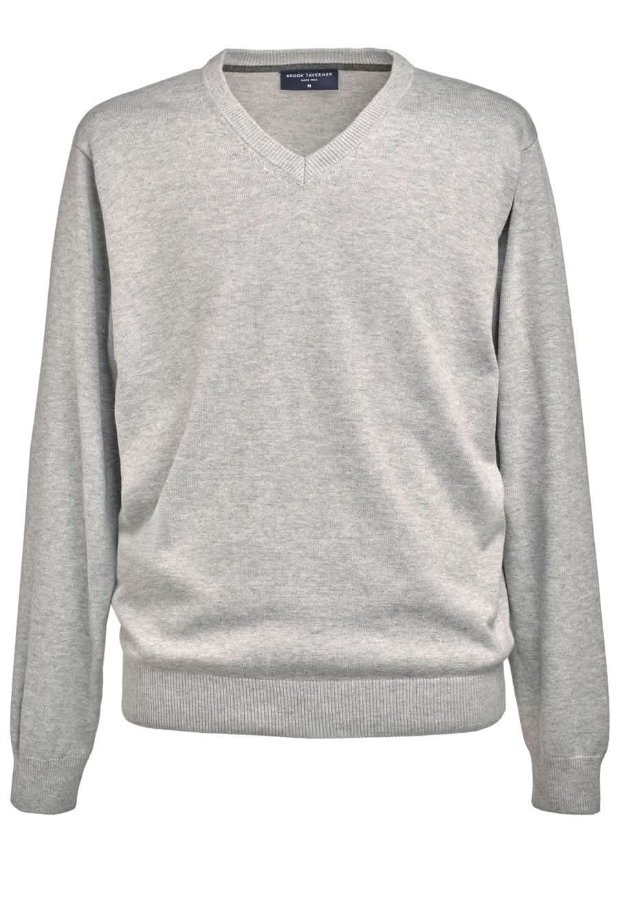 7818: Boston Mens V-Neck Jumper Mens Knitwear Brook Taverner Silver Grey XS