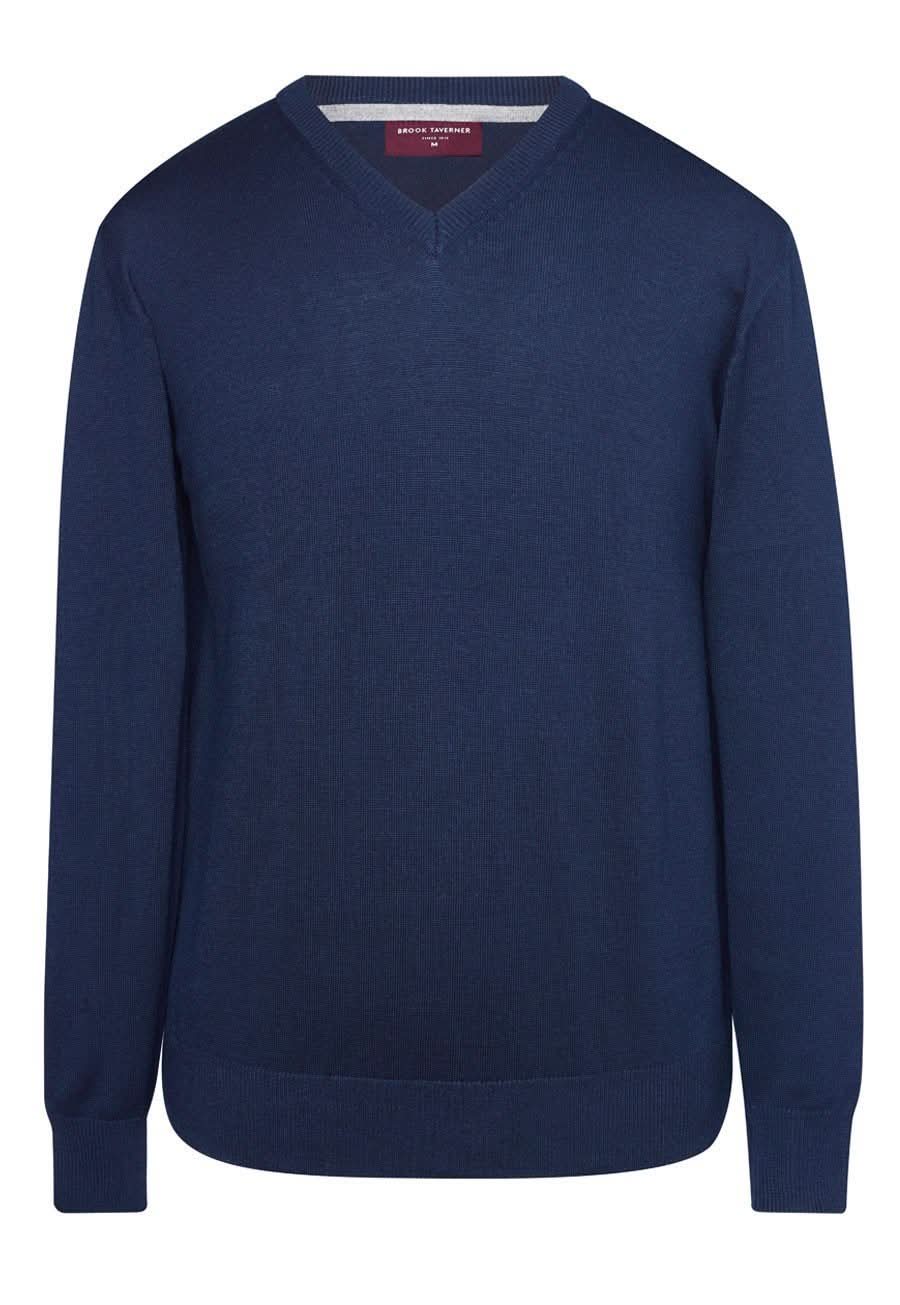 7818: Boston Mens V-Neck Jumper Mens Knitwear Brook Taverner Navy XS