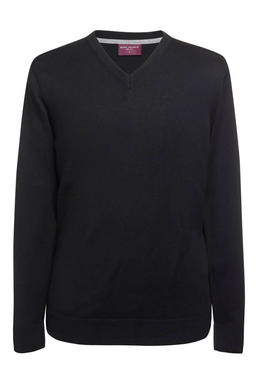 7818: Boston Mens V-Neck Jumper Mens Knitwear Brook Taverner Black XS