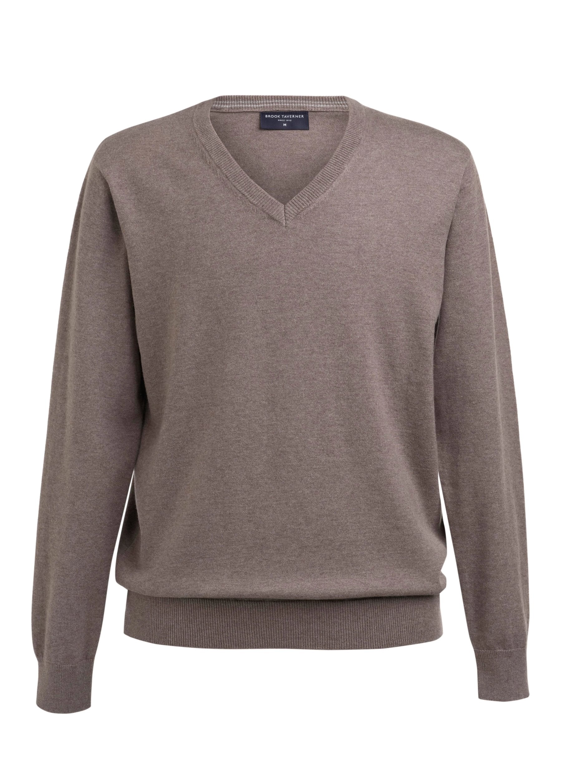 Berlin Mens V-Neck Jumper Mens Knitwear Brook Taverner Taupe XS