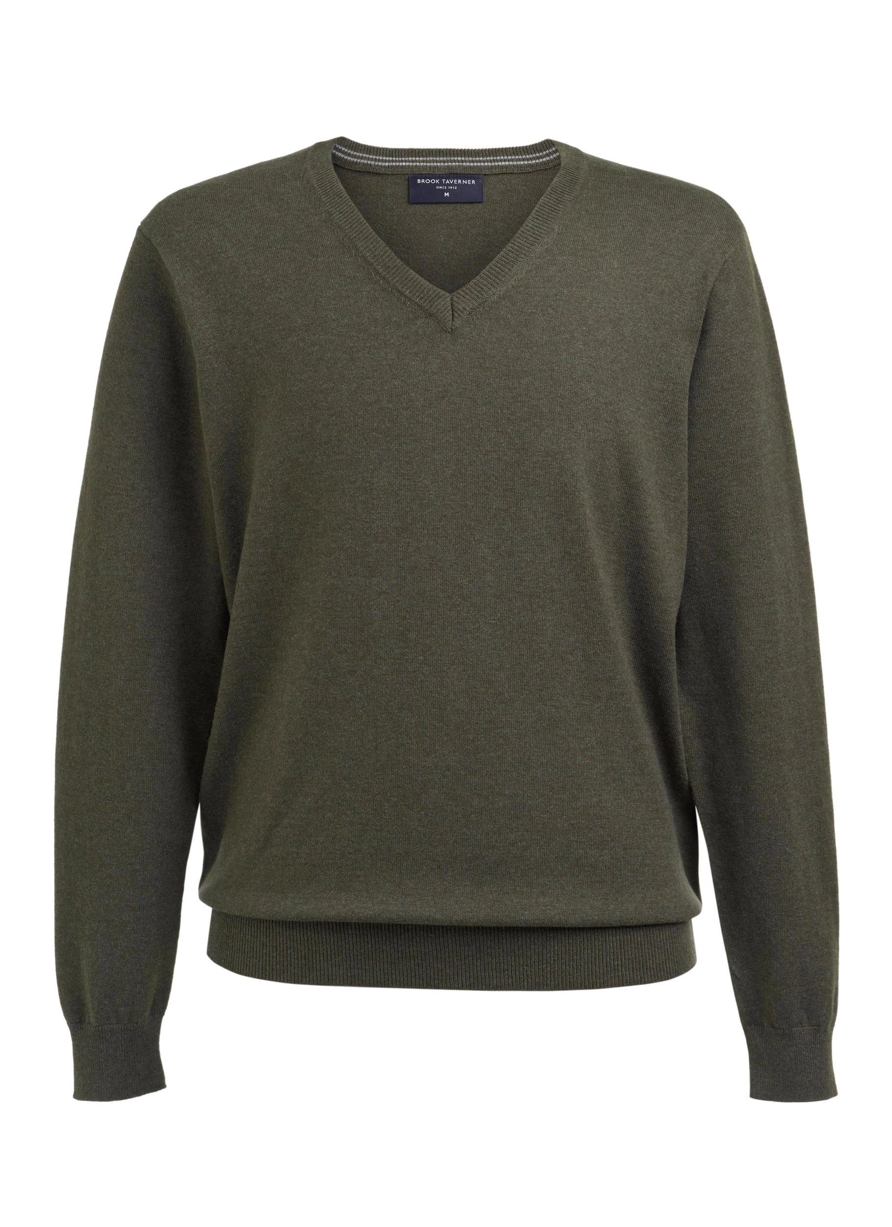 Berlin Mens V-Neck Jumper Mens Knitwear Brook Taverner Moss XS