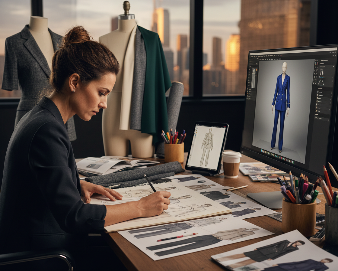 A woman designing a bespoke uniform