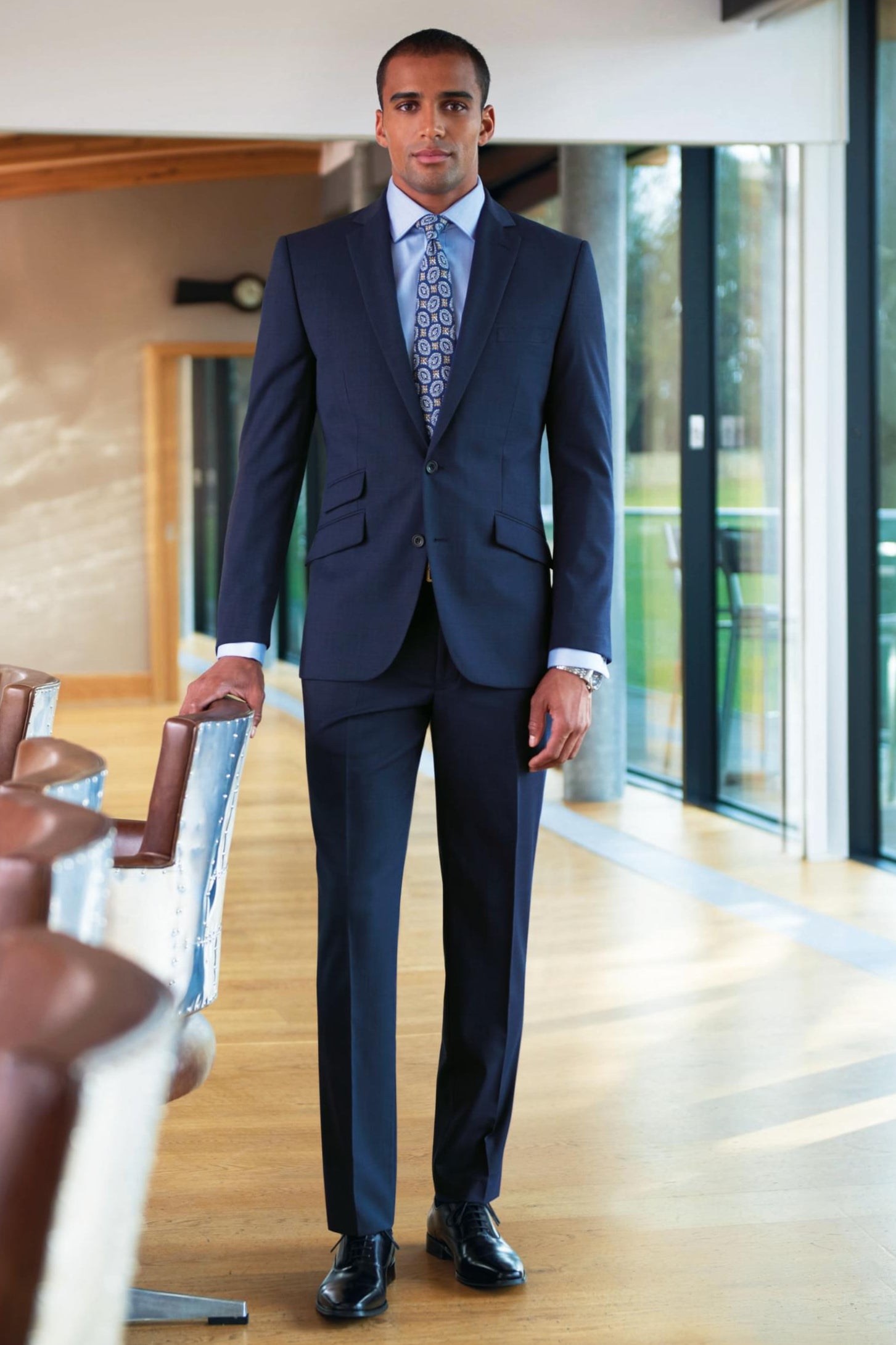 Cassino Signature Mens Slim Fit Trouser Mens Suit Trouser Brook Taverner Navy Check 28" Short