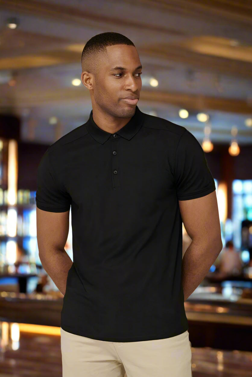 HB460: Mens Slim Fit Stretch Wicking Polo Mens Polos Henbury Black XS