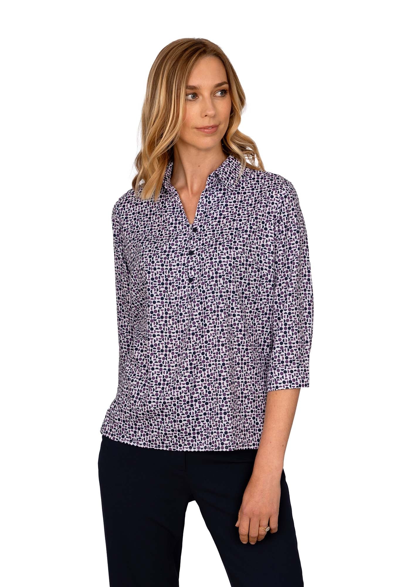 Izzy Ladies Geo Print 3/4 Sleeve Blouse Blouses Vortex Designs