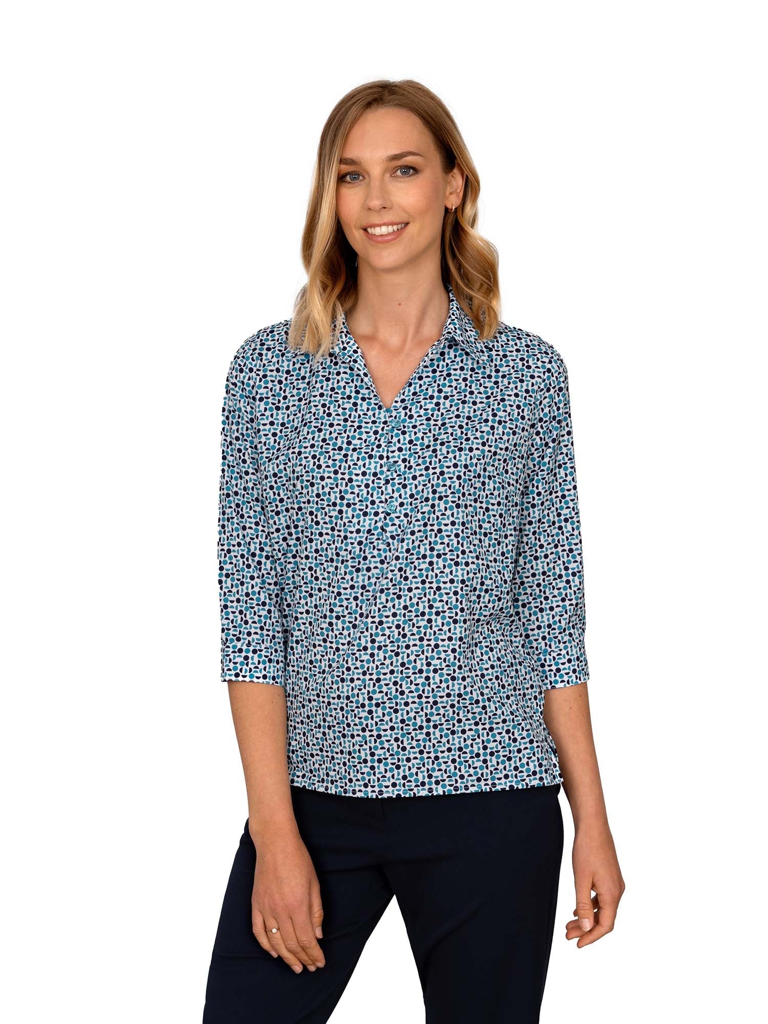 Izzy Ladies Geo Print 3/4 Sleeve Blouse Blouses Vortex Designs