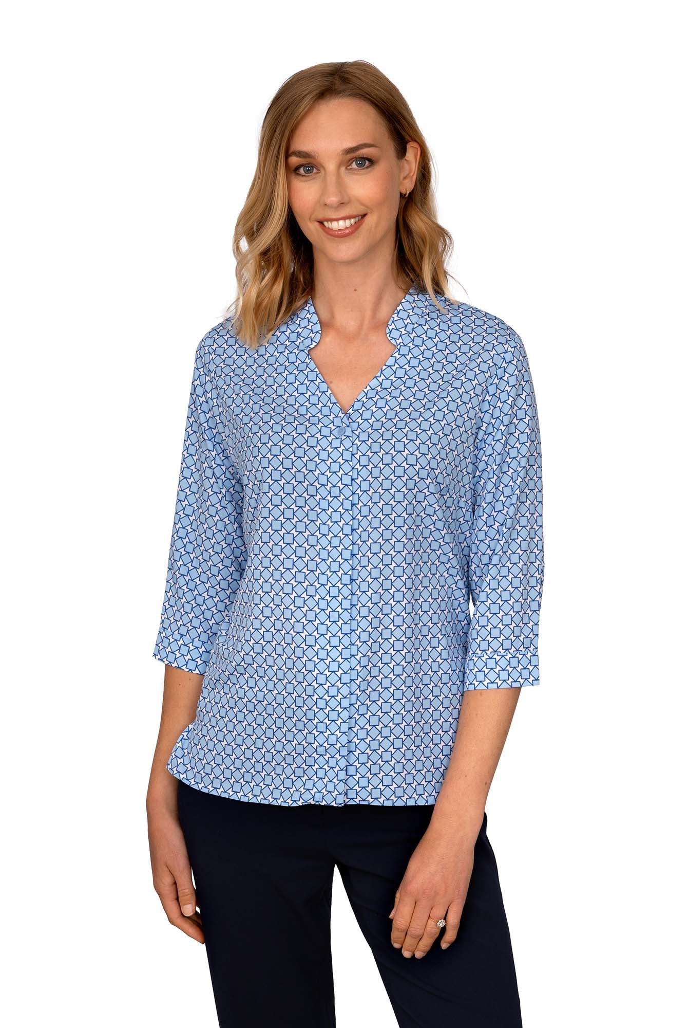 Maddie Geo Print 3/4 Ladies Blouse Blouses Vortex Designs