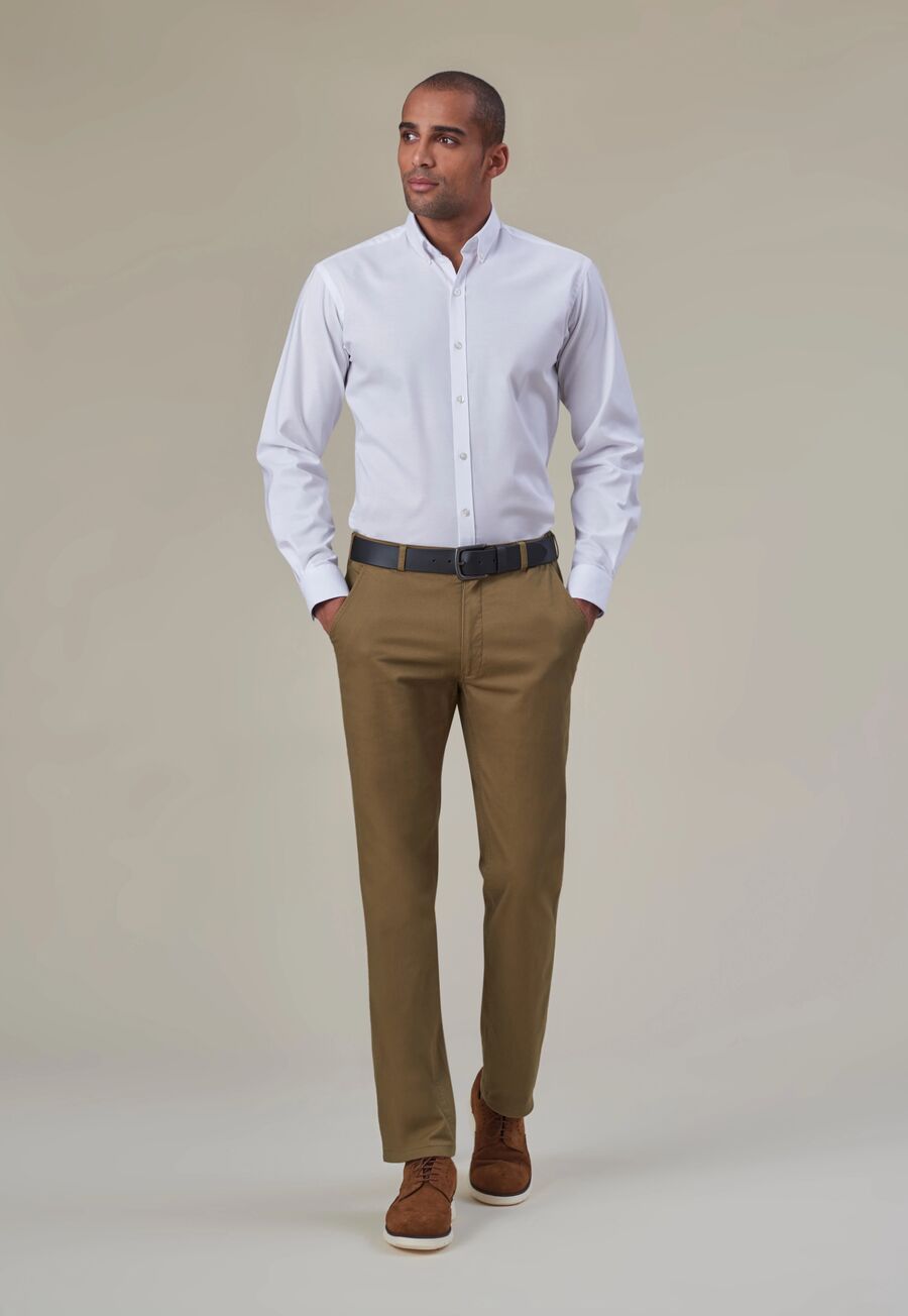 8058: Leo Mens Slim Fit Chino Mens Chinos Brook Taverner Tan 28 Short