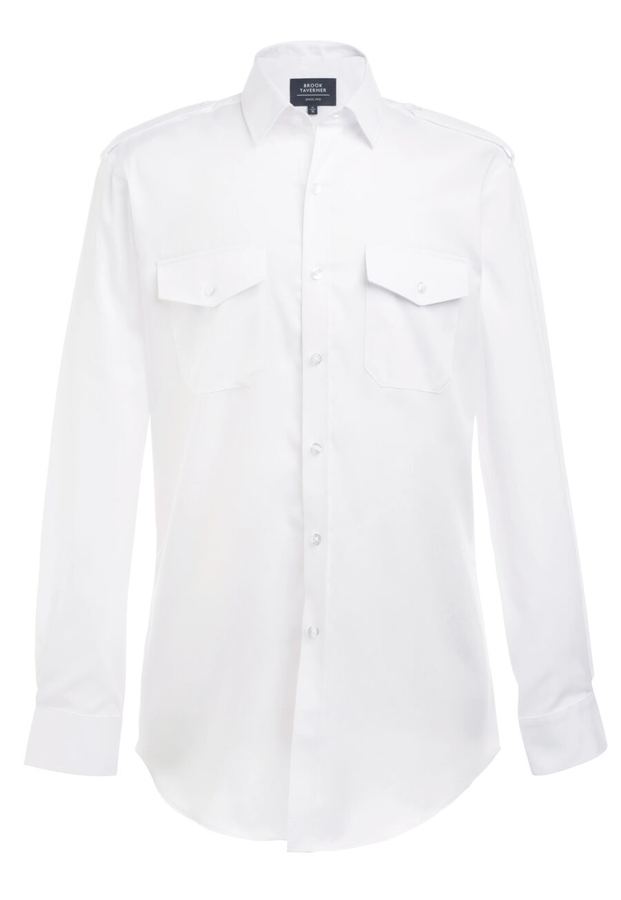 4718: Milo Non-Iron Pilot Shirt Mens Long Sleeve Shirts Brook Taverner White 14.5"