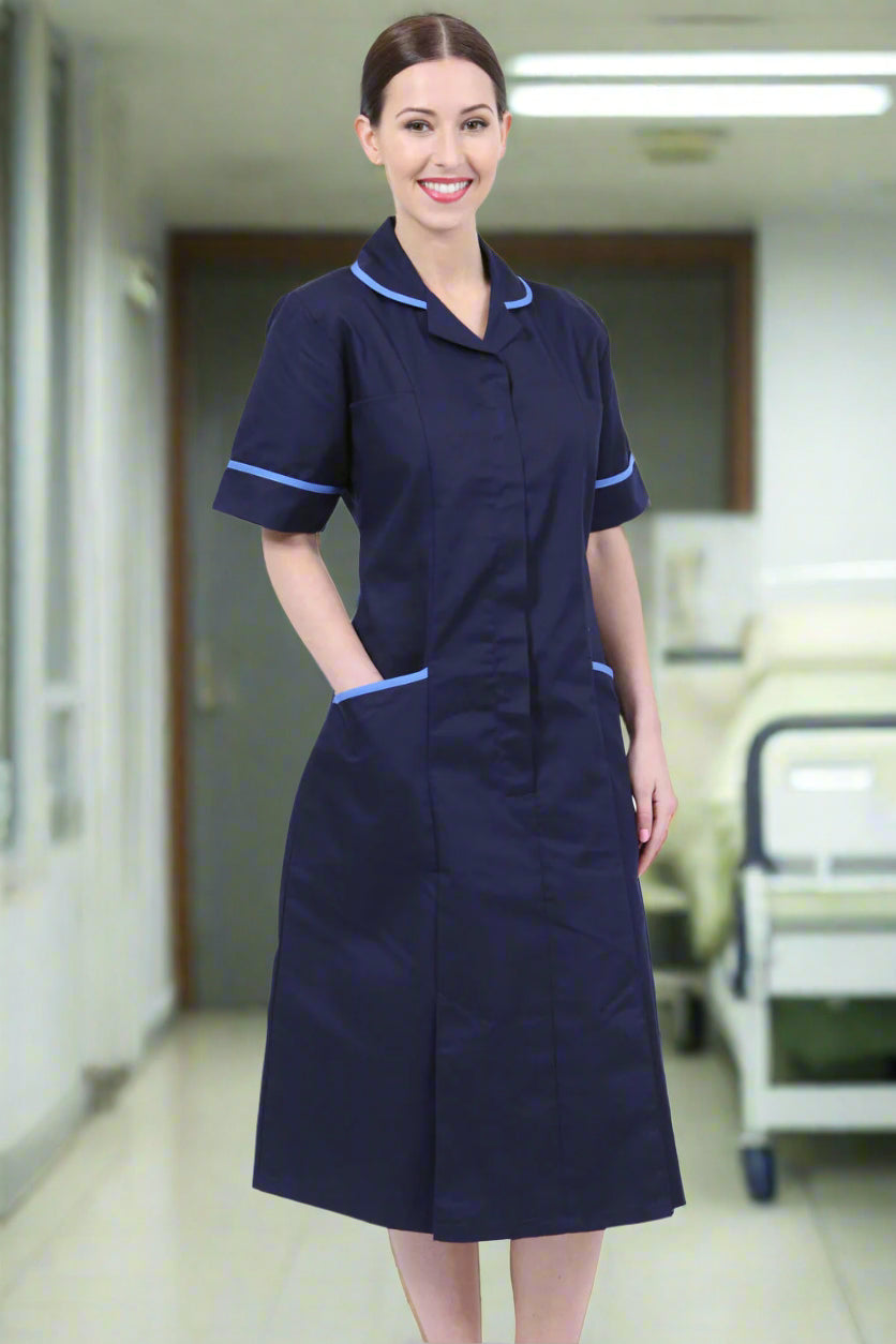 NCLD - Nurse Dress in Navy with Blue Trim Healthcare Dress Behrens
