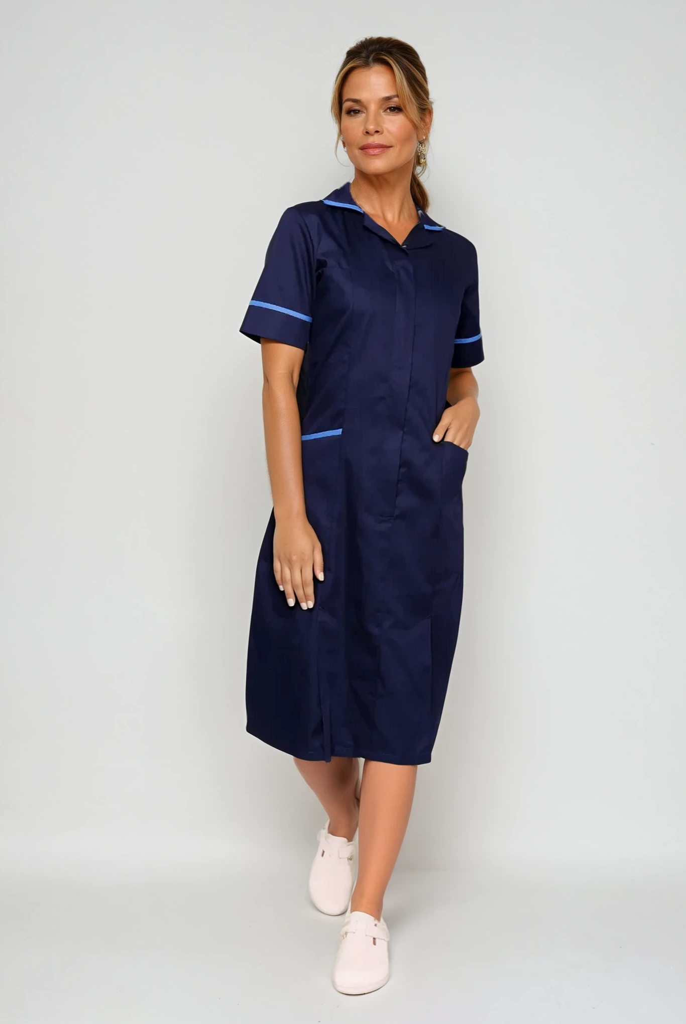 NCLD - Nurse Dress in Navy with Blue Trim Healthcare Dress Behrens Navy 6 Short