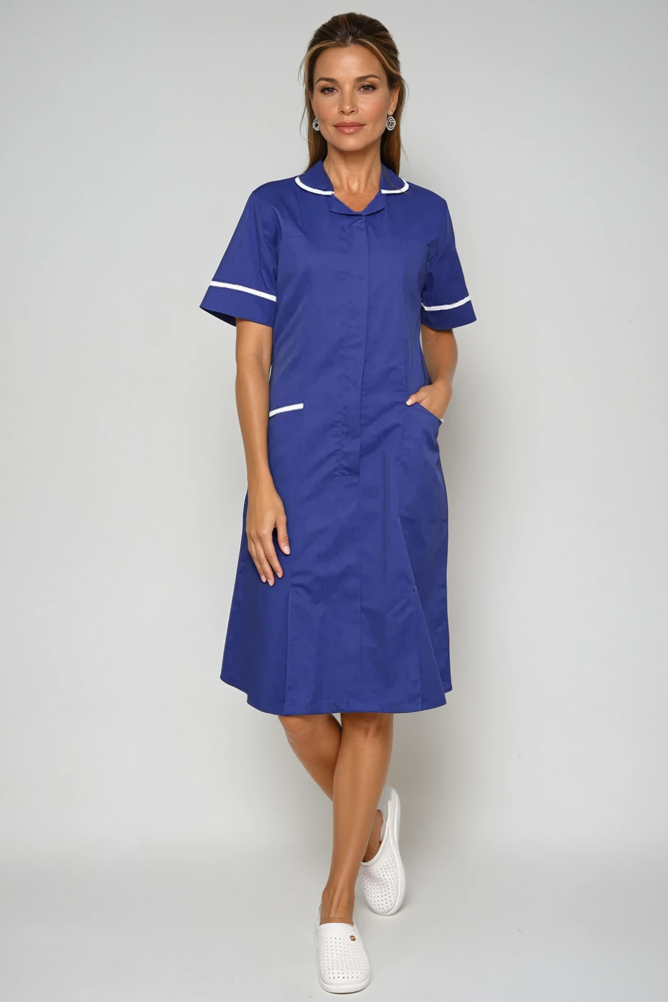 NCLD - Nurse Dress in Royal Blue with White Trim Healthcare Dress Behrens
