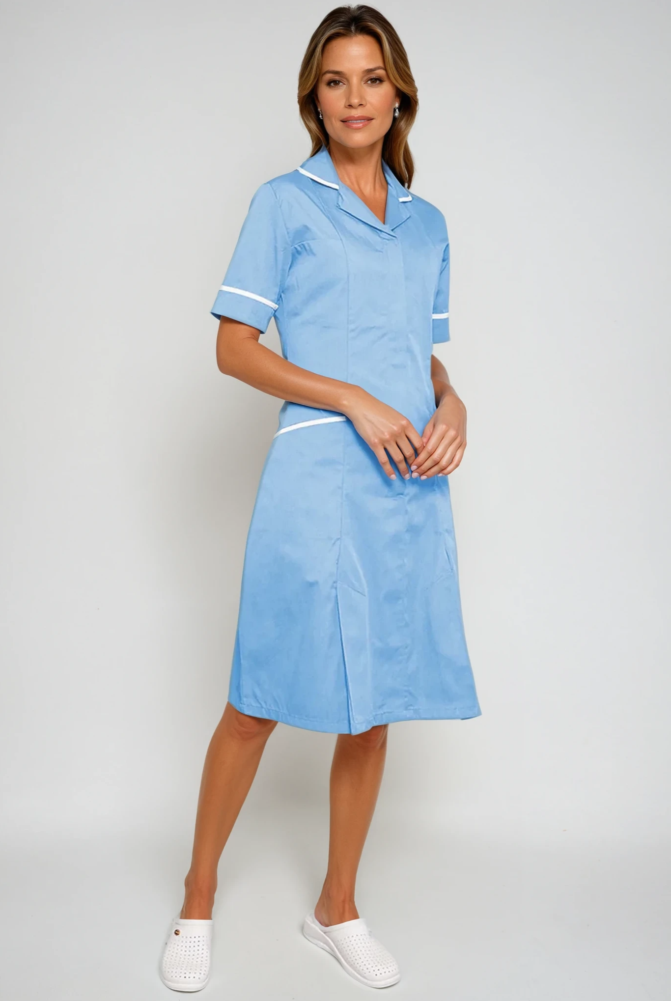 NCLD - Nurse Dress in Sky Blue with White Trim Healthcare Dress Behrens Sky Blue 6 Short
