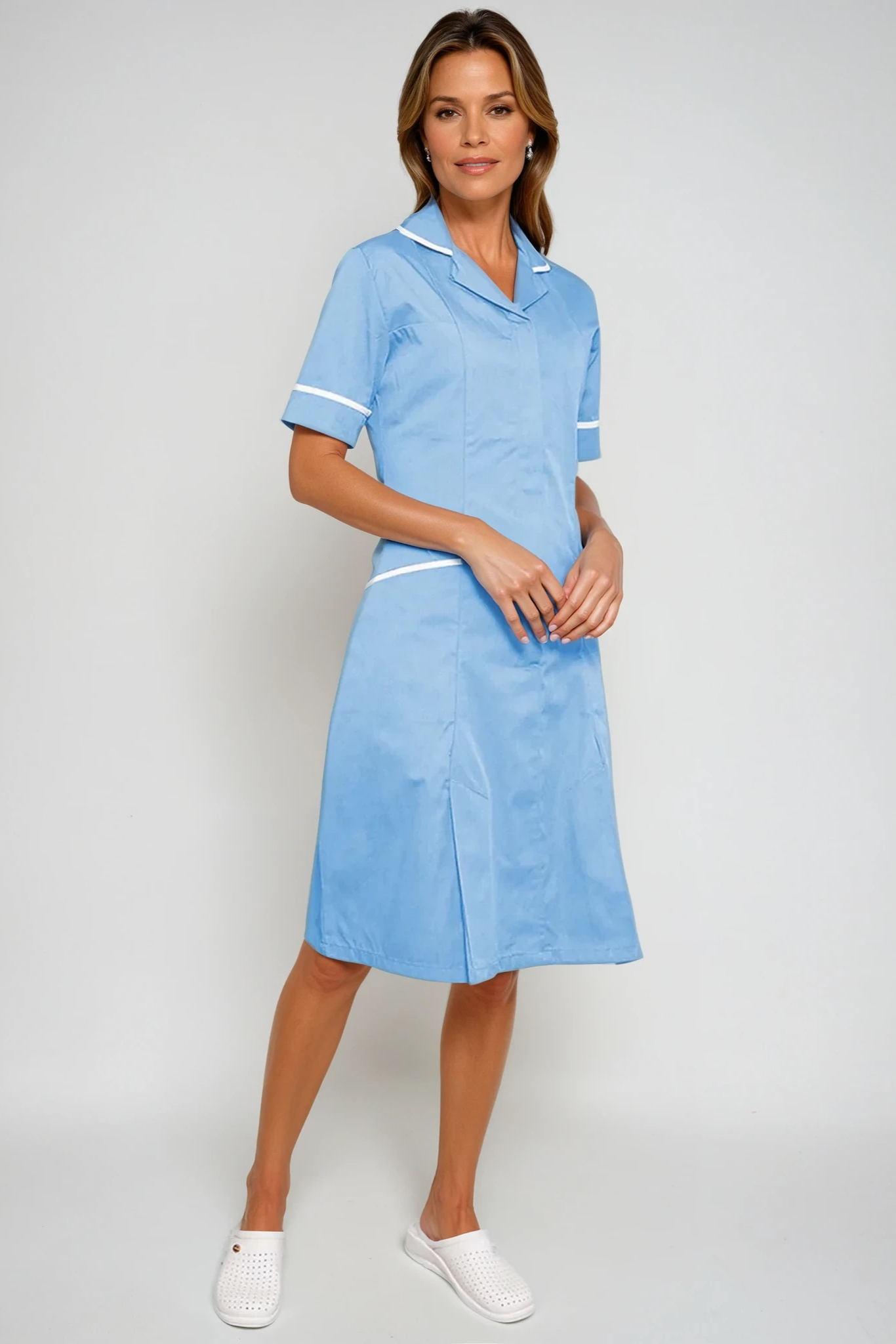 NCLD - Nurse Dress in Sky Blue with White Trim Healthcare Dress Behrens Sky Blue 6 Short