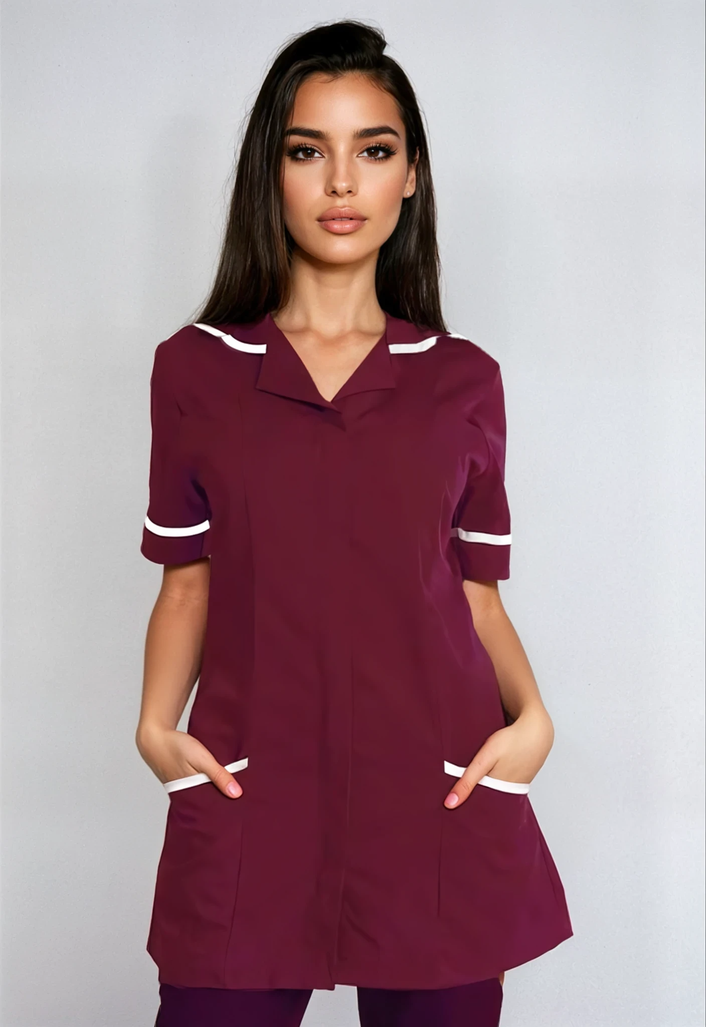 NCLTPS Round Collar Tunic (Colours) Ladies Healthcare Tunic Behrens Maroon 6