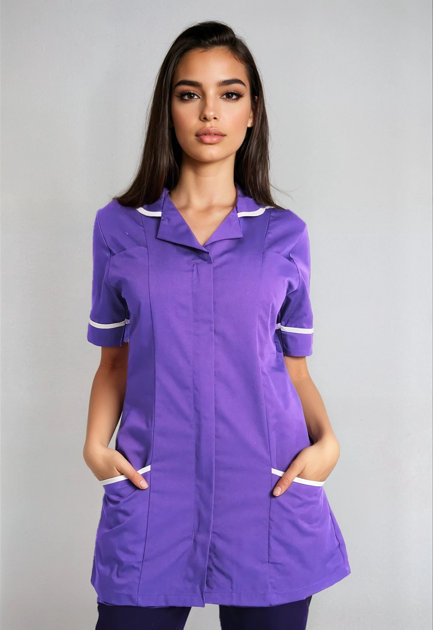 NCLTPS Round Collar Tunic (Colours) Ladies Healthcare Tunic Behrens Purple / White Trim 6
