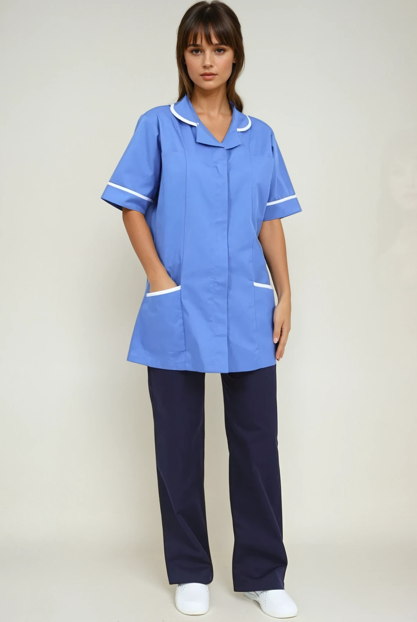 NCLTPS Ladies Round Collar Tunic (Blues) Ladies Healthcare Tunic Behrens Hospital Blue / White 6