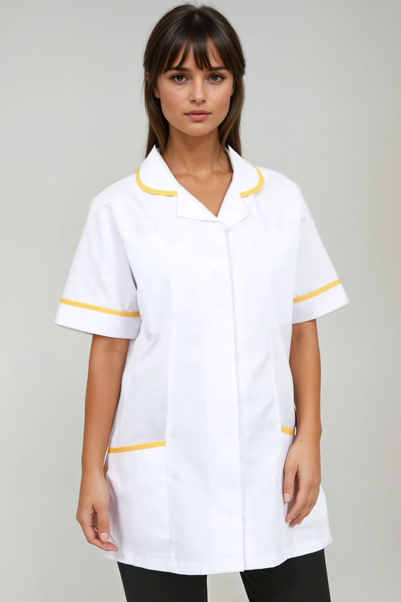 NCLTPS Ladies Round Collar Tunic (Whites) Ladies Healthcare Tunic Behrens White / Yellow 6