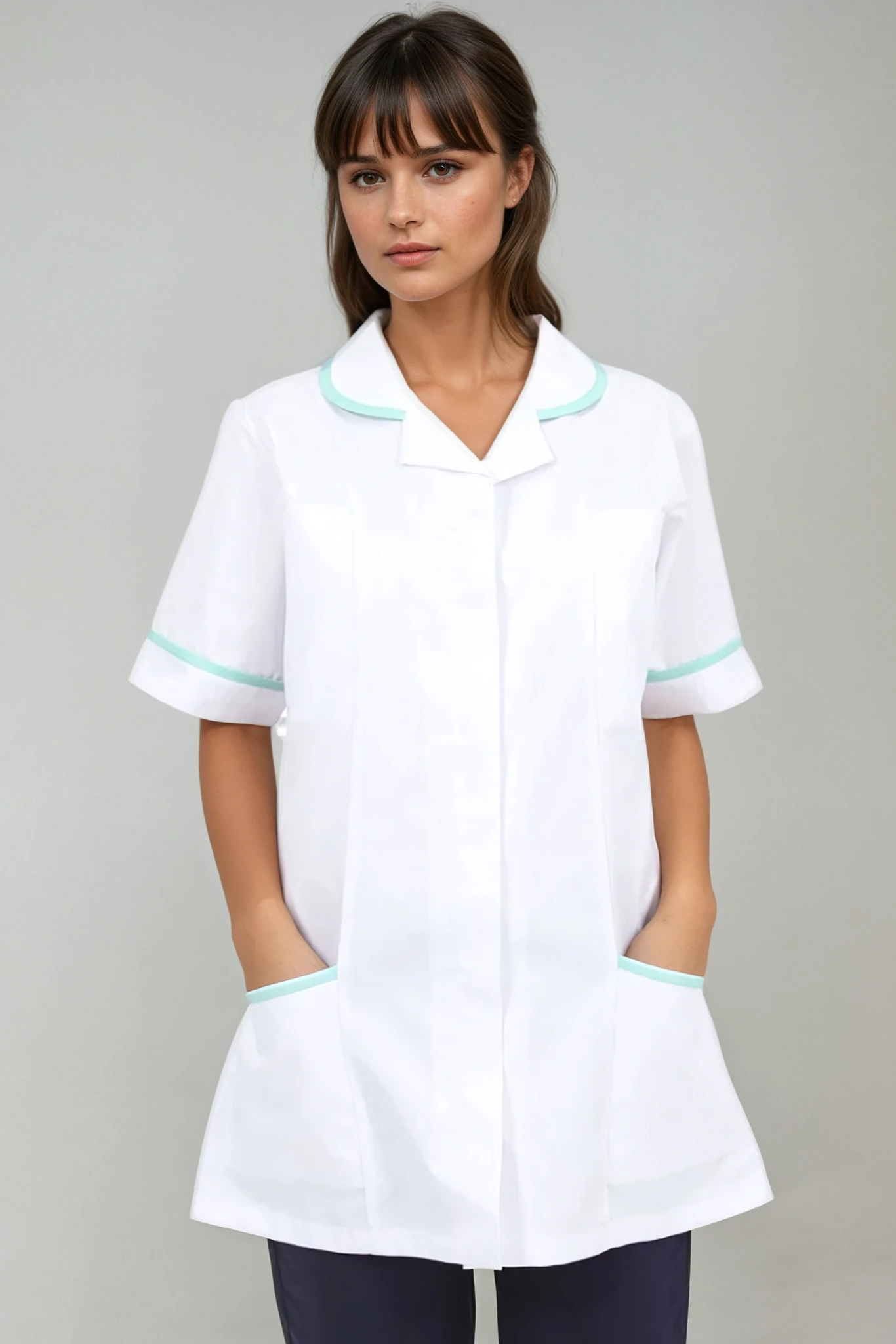 NCLTPS Ladies Round Collar Tunic (Whites) Ladies Healthcare Tunic Behrens White / Eau De Nil 6