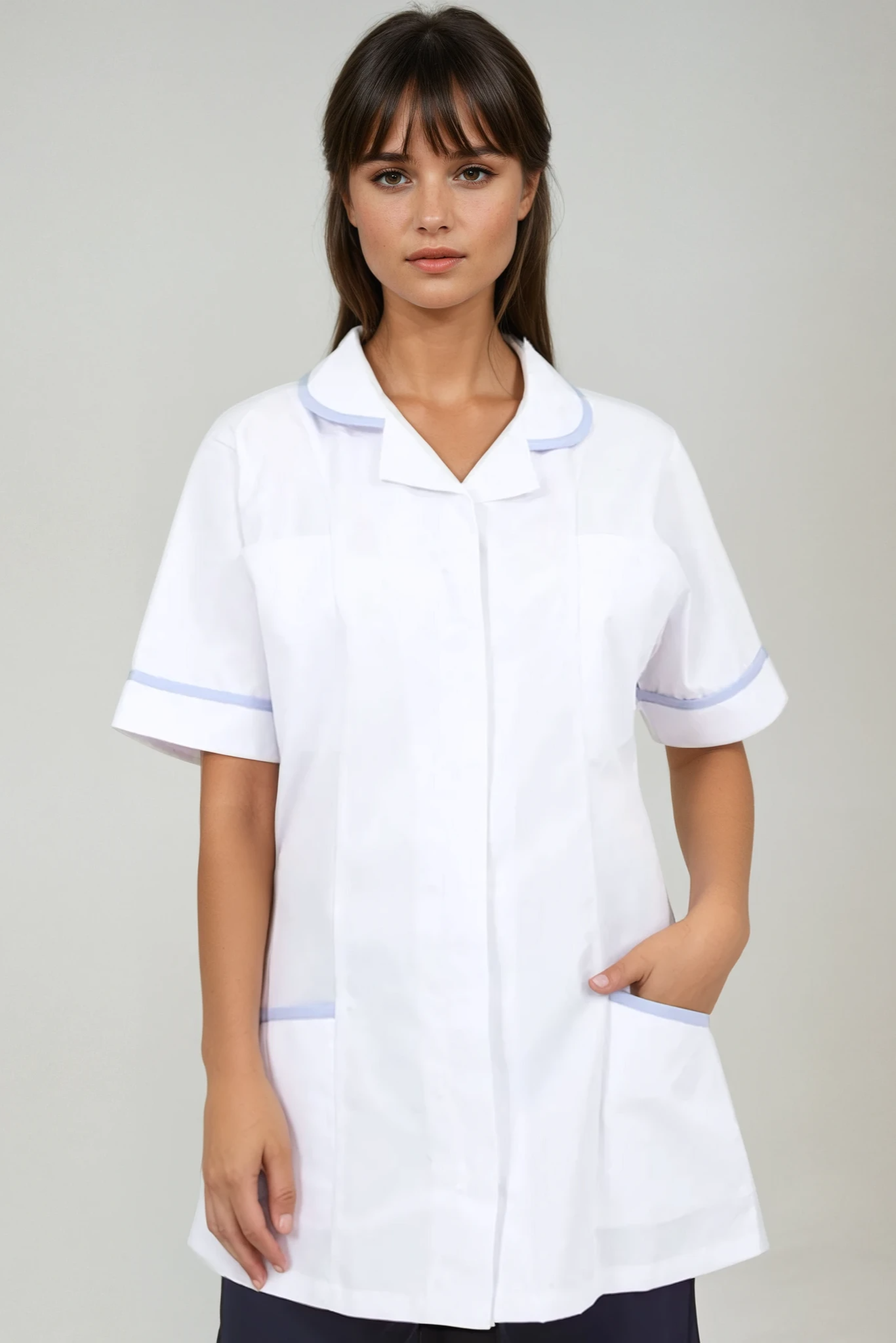NCLTPS Ladies Round Collar Tunic (Whites) Ladies Healthcare Tunic Behrens White / Sky Blue 6