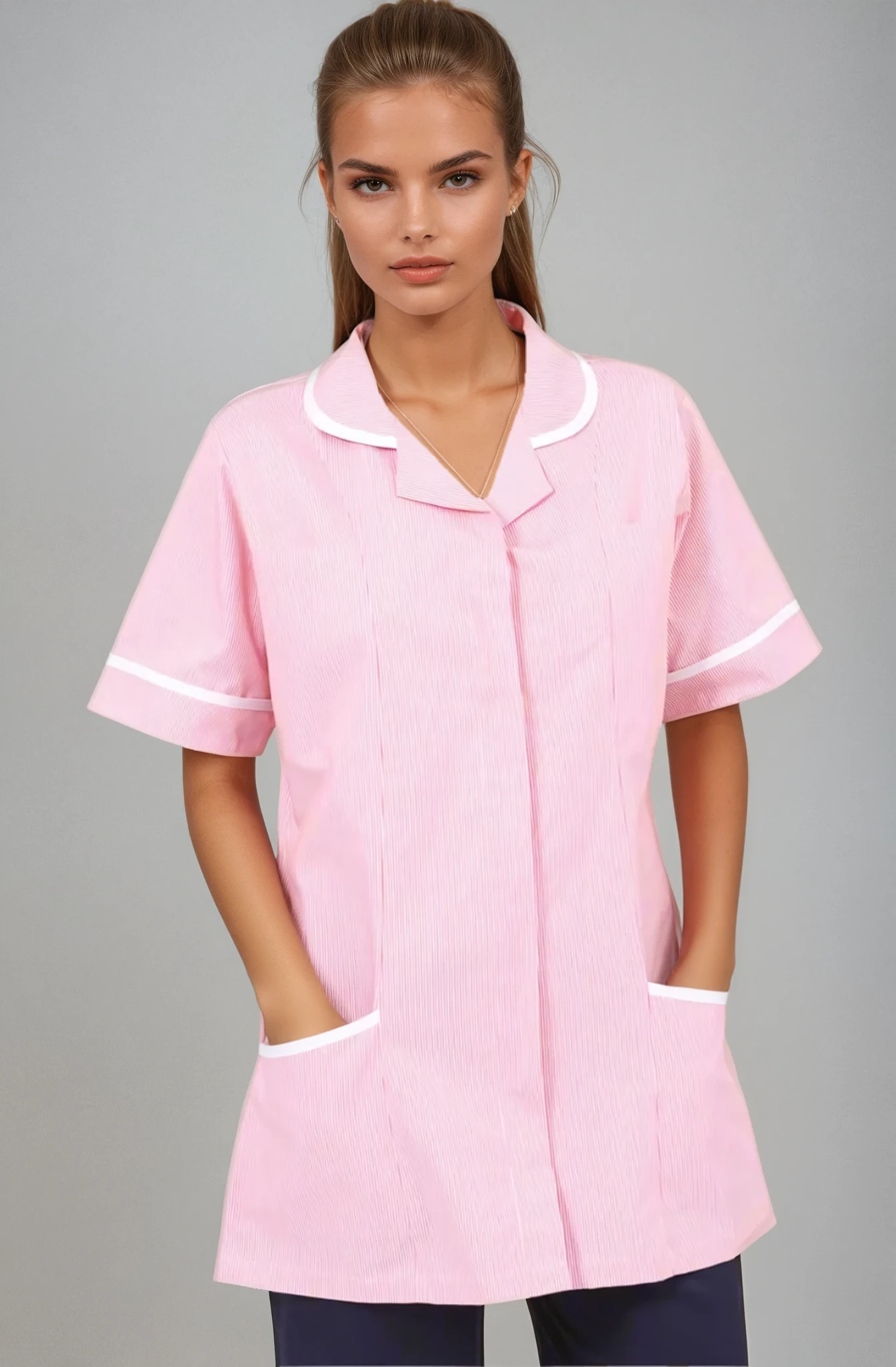 NCLTPS Round Collar Tunic (Striped) Ladies Healthcare Tunic Behrens