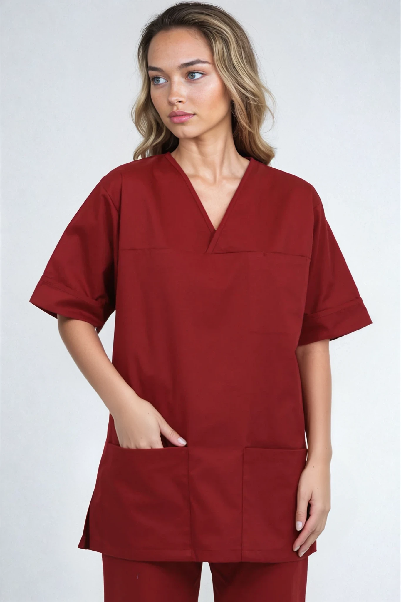 NSTP Unisex Smart Scrub Tunic Unisex Scrub Top Behrens Maroon XS