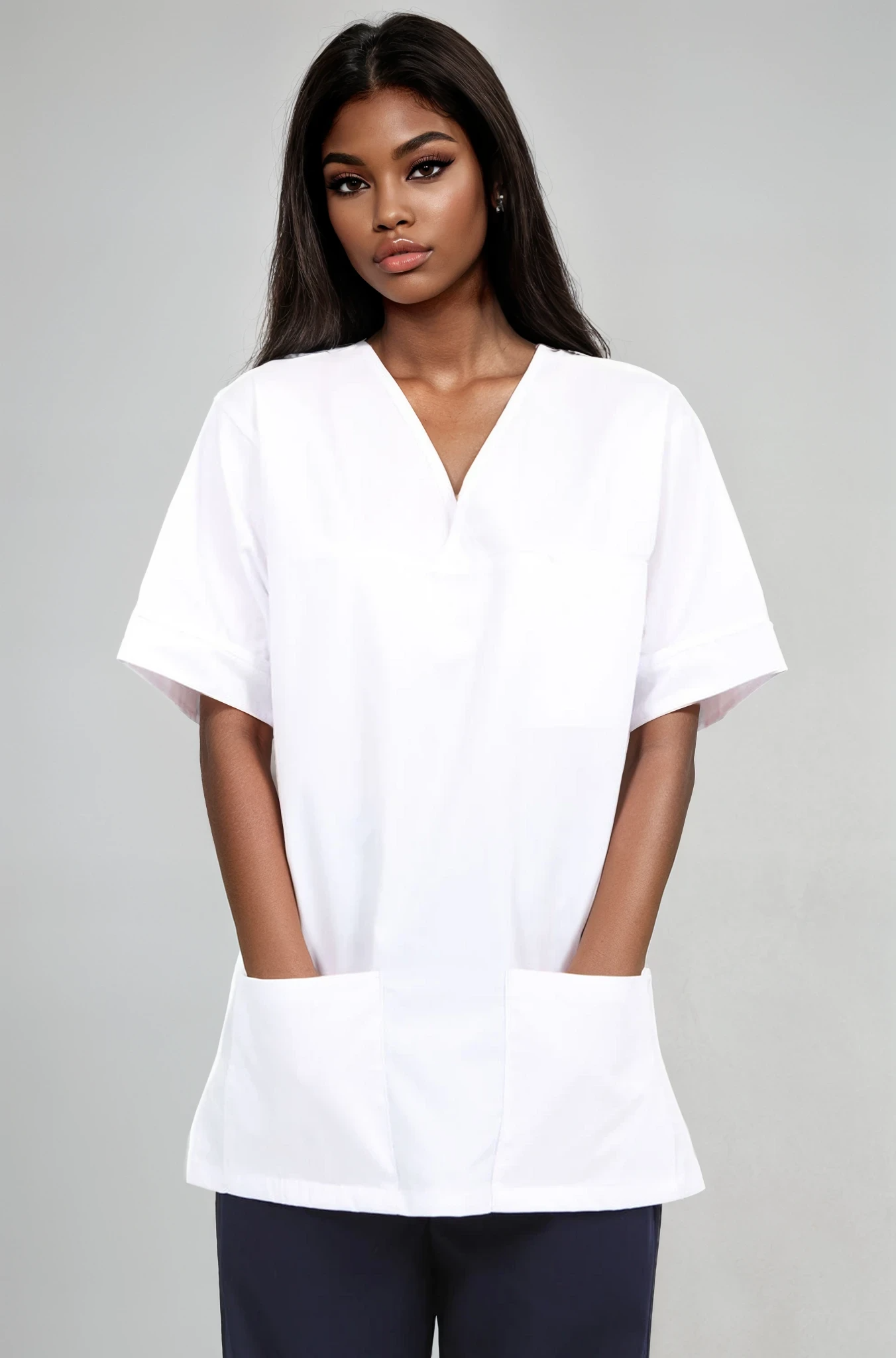 NSTP Unisex Smart Scrub Tunic Unisex Scrub Top Behrens White XS