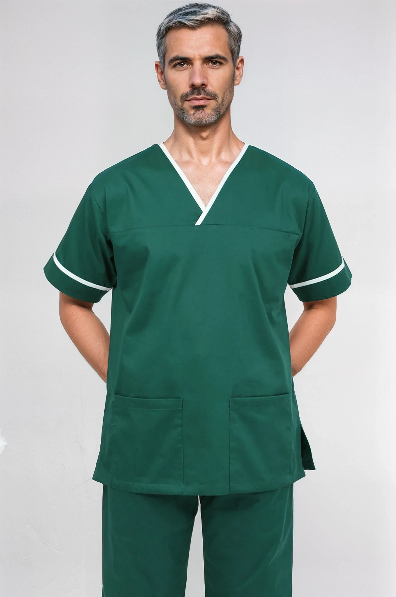 NSTT Unisex Smart Scrub Tunic (Colours) Unisex Scrub Top Behrens Bottle Green / White XS